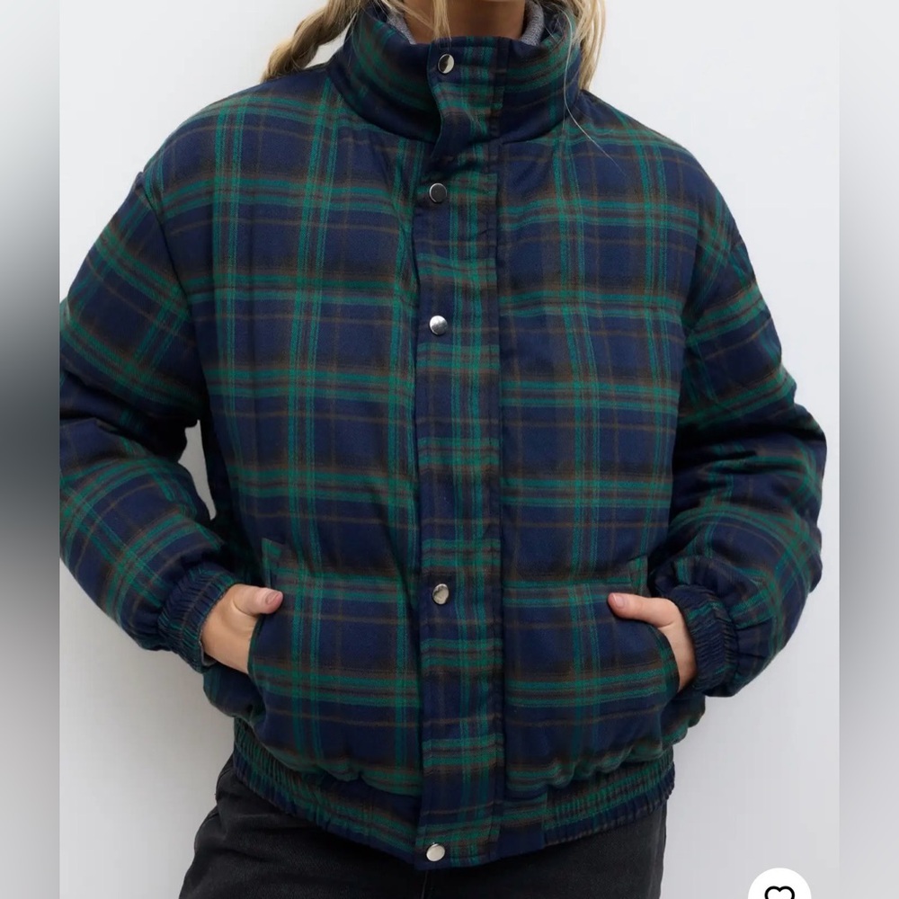 Cider Blue and Green Plaid Puffer Jacket